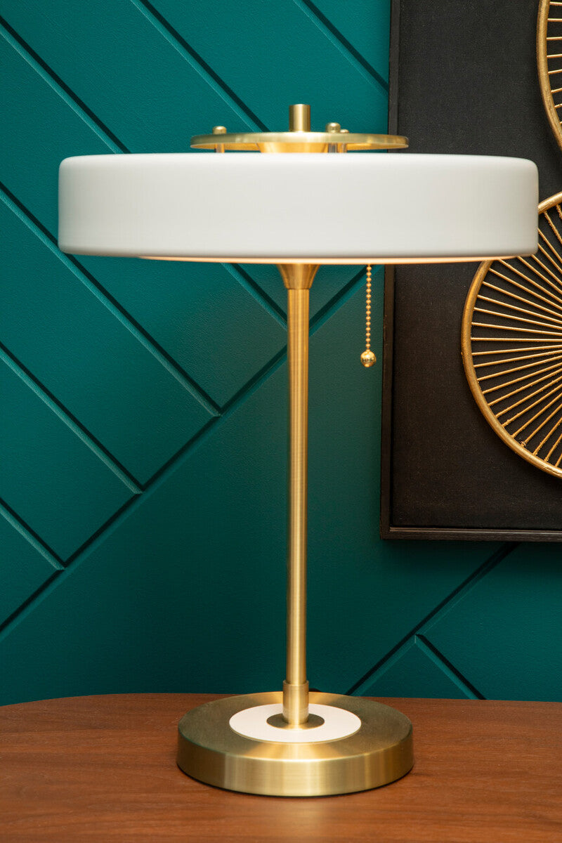 Rogano White Shade with Gold Finish Frame Table Lamp