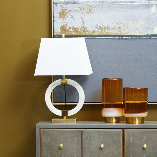 Elora Circular Marble Table Lamp with Ivory Shade
