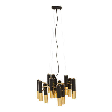 Gold Finish and Black 13 Light Modern Tubular Chandelier | Drone