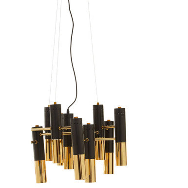 Gold Finish and Black 13 Light Modern Tubular Chandelier | Drone