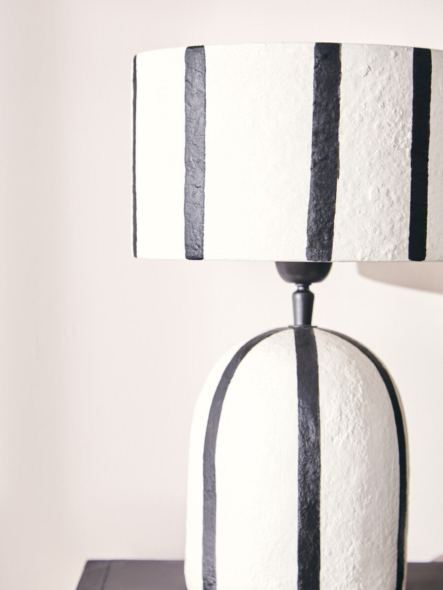 Carta 34cm Black And White Stripe Papier Mache Table Lamp