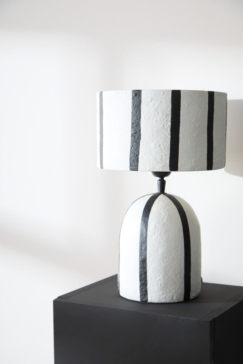 Carta 34cm Black And White Stripe Papier Mache Table Lamp