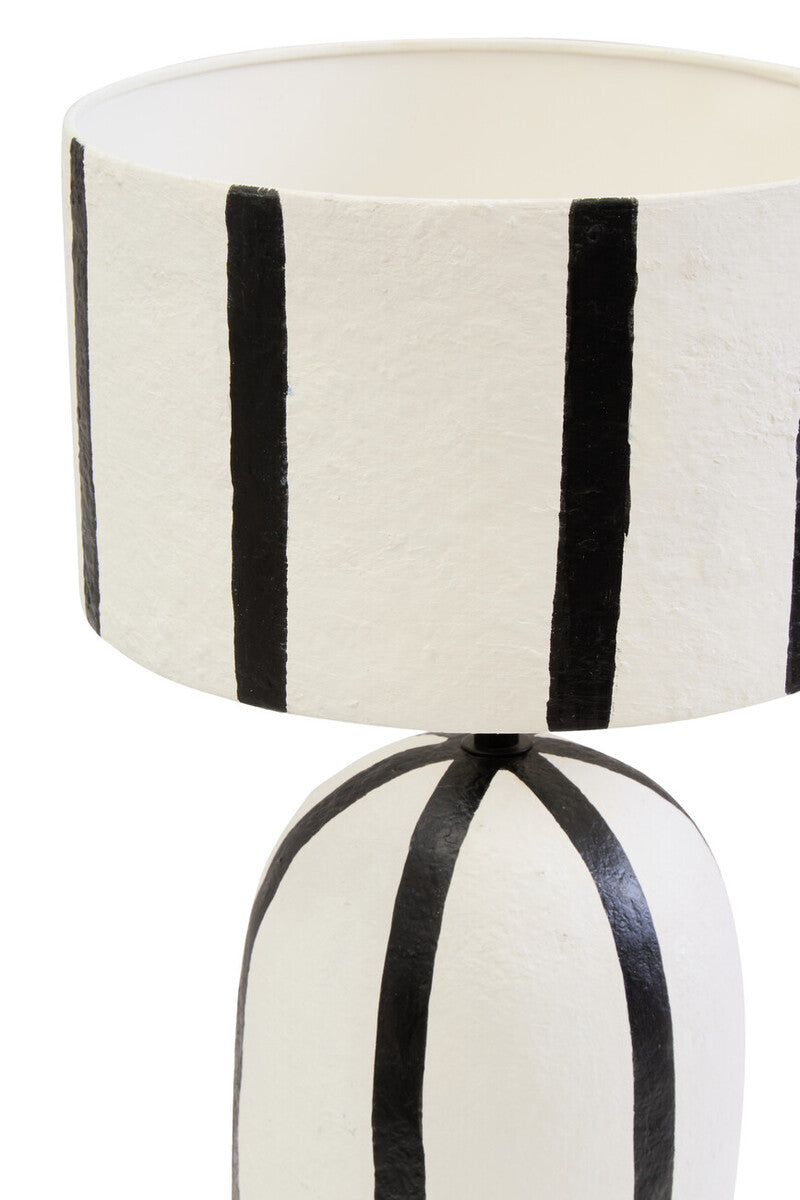 Carta 34cm Black And White Stripe Papier Mache Table Lamp