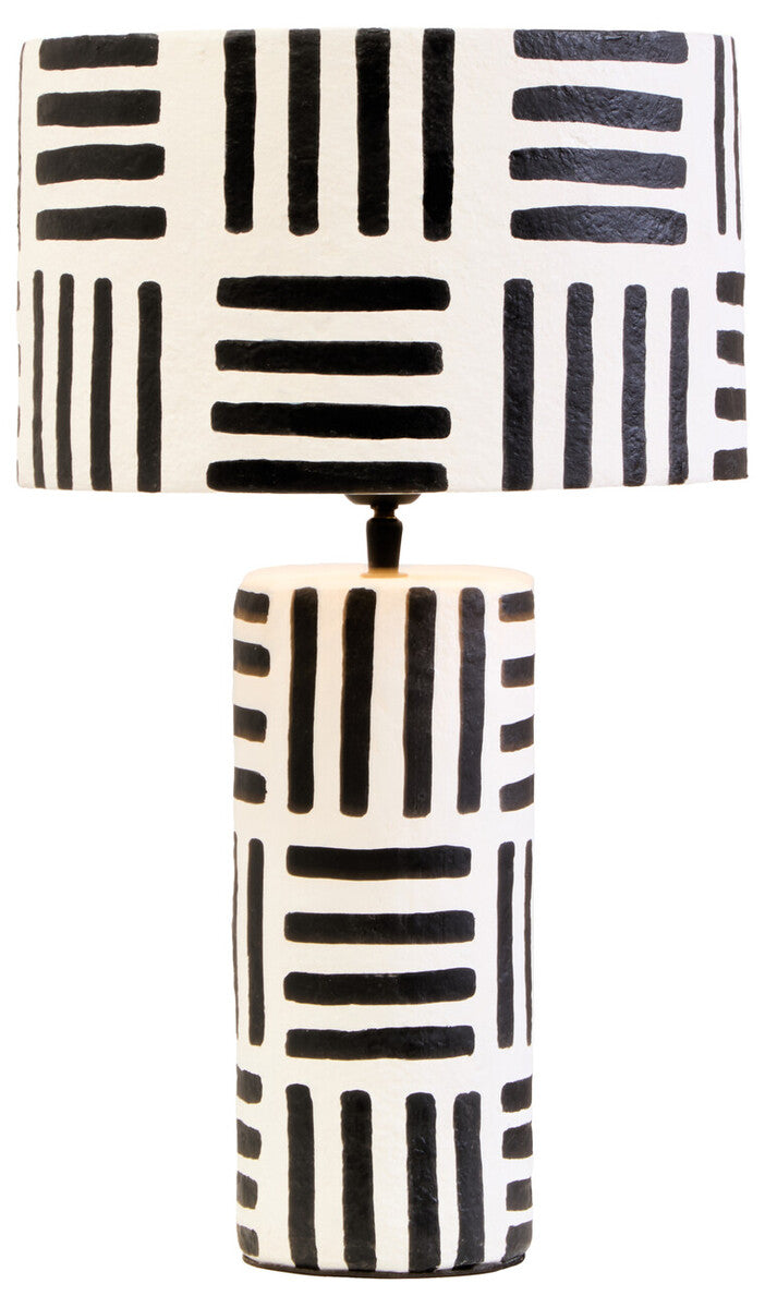 Carta 50cm Black And White Papier Mache Table Lamp with Geometric Lines