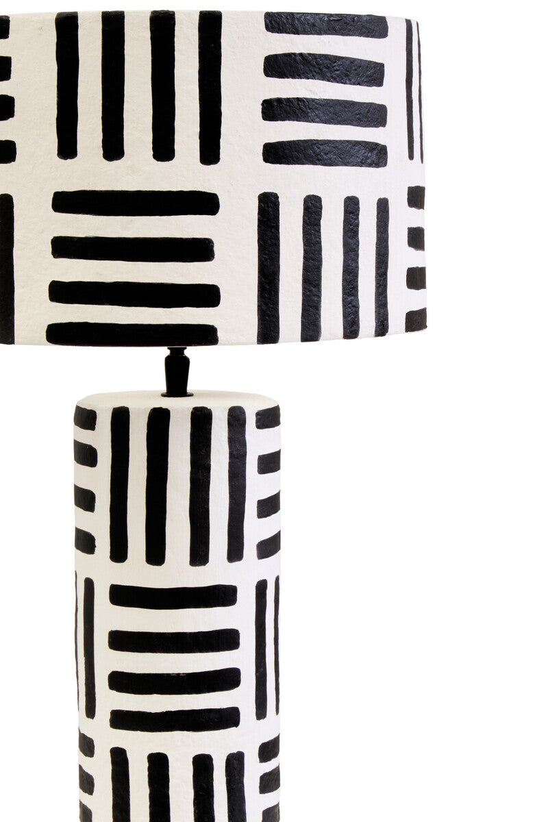 Carta 50cm Black And White Papier Mache Table Lamp with Geometric Lines