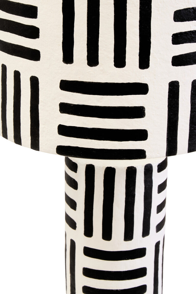 Carta 50cm Black And White Papier Mache Table Lamp with Geometric Lines