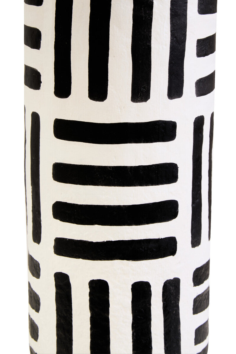 Carta 50cm Black And White Papier Mache Table Lamp with Geometric Lines