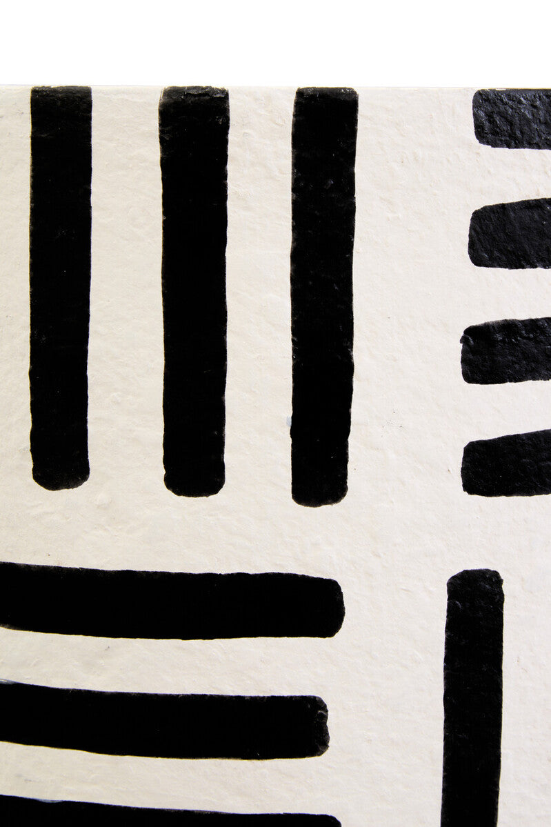 Carta 50cm Black And White Papier Mache Table Lamp with Geometric Lines