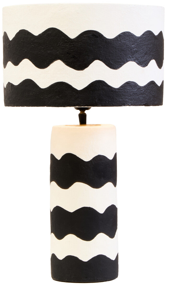 Carta 50cm Black And White Curved Stripe Papier Mache Table Lamp