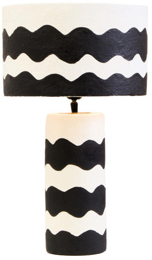 Carta 50cm Black And White Curved Stripe Papier Mache Table Lamp