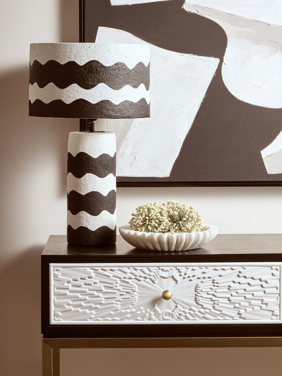 Carta 50cm Black And White Curved Stripe Papier Mache Table Lamp