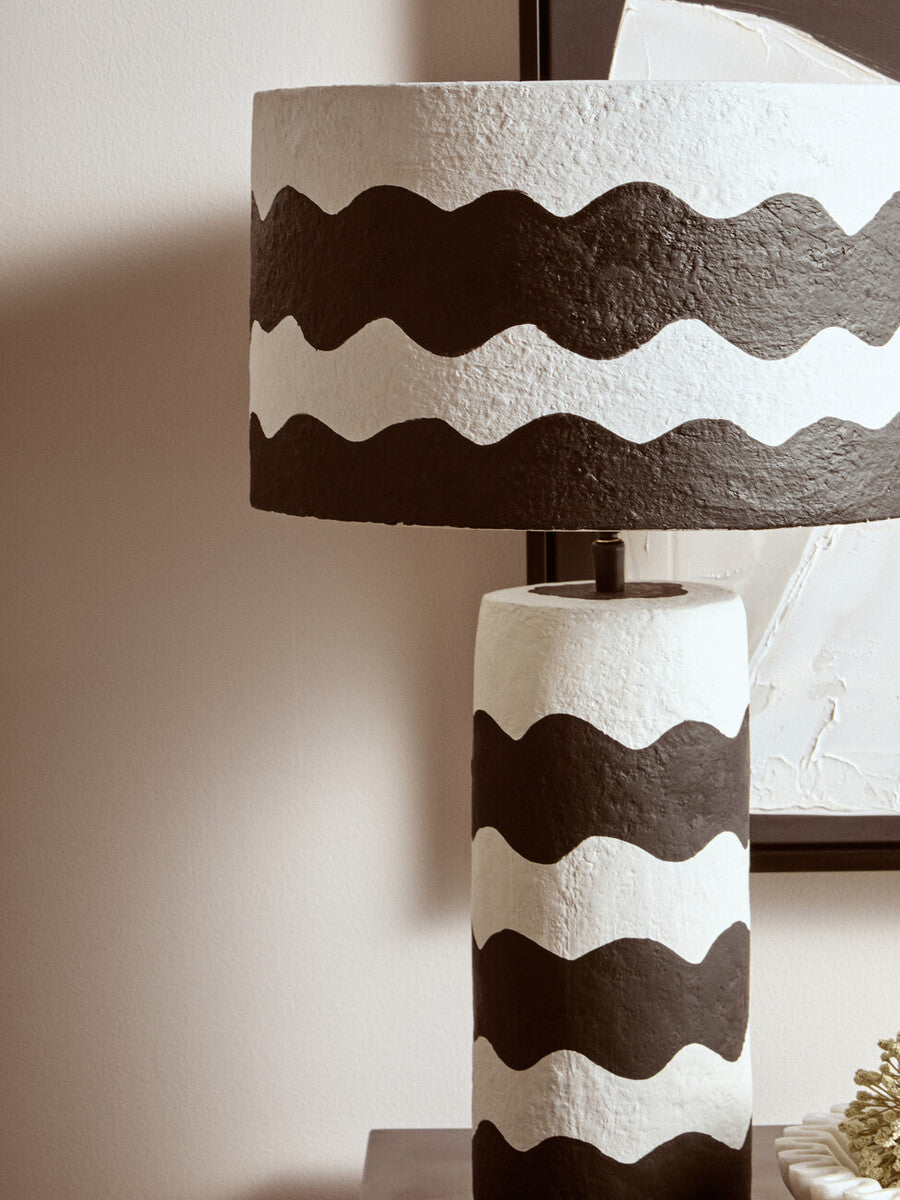 Carta 50cm Black And White Curved Stripe Papier Mache Table Lamp