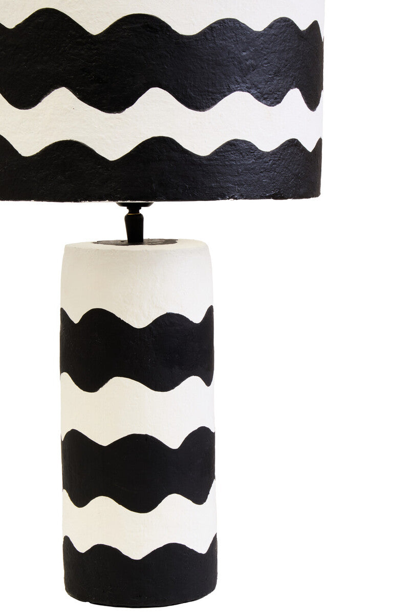 Carta 50cm Black And White Curved Stripe Papier Mache Table Lamp