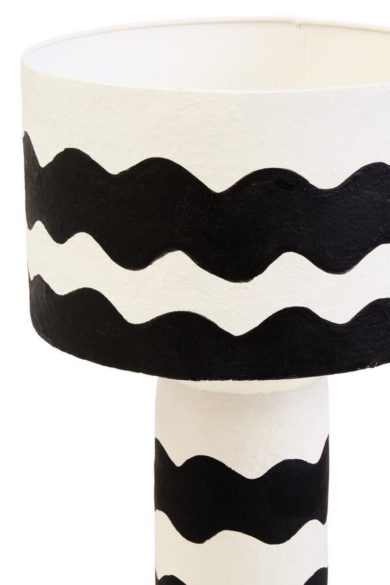 Carta 50cm Black And White Curved Stripe Papier Mache Table Lamp