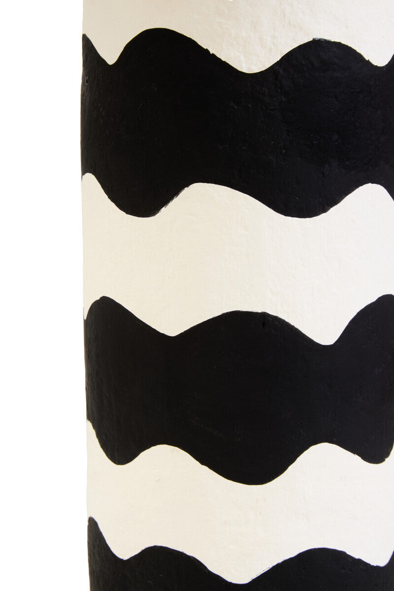 Carta 50cm Black And White Curved Stripe Papier Mache Table Lamp