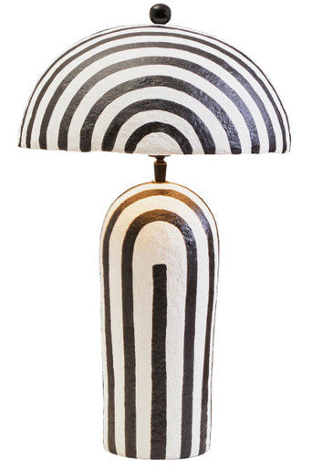 Carta Black and White Stripe Papier Mache Table Lamp with Dome Shade