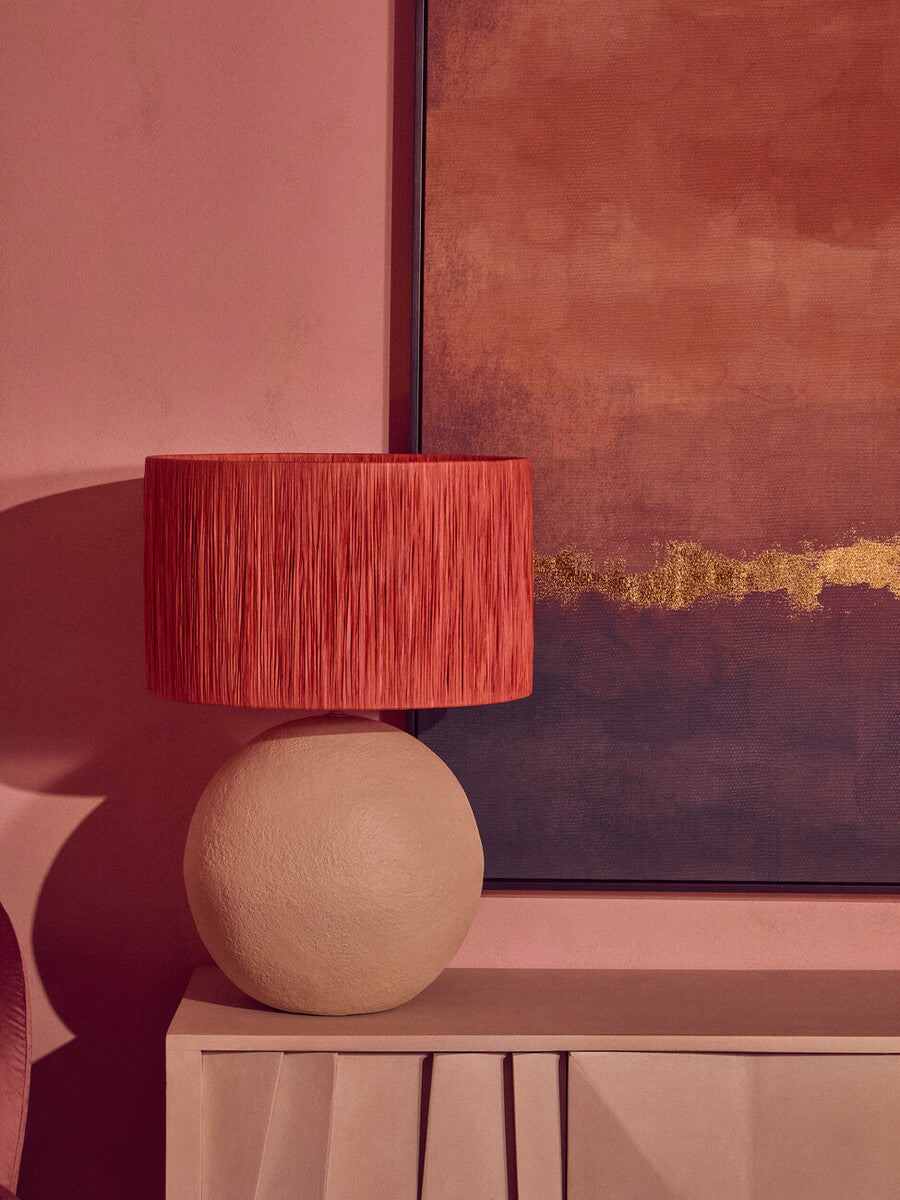 Carta 58cm Natural Papier Mache Table Lamp With Rust Raffia Shade