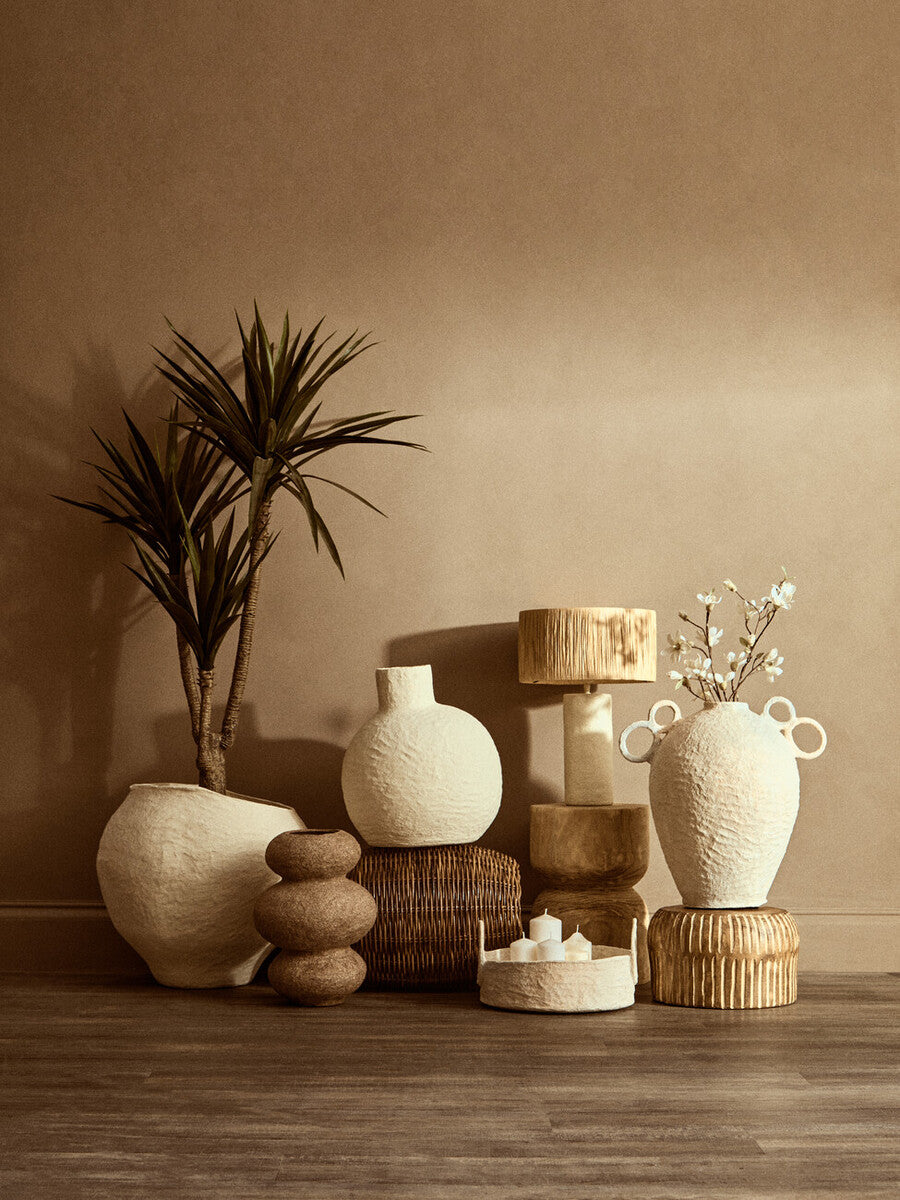 Carta 51cm Natural Papier Mache Table Lamp With Natural Raffia Shade