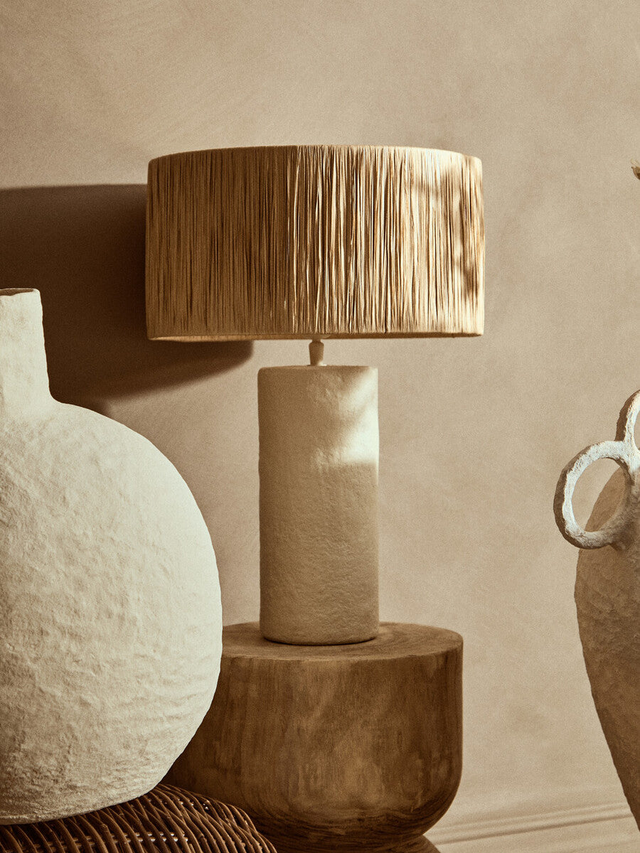Carta 51cm Natural Papier Mache Table Lamp With Natural Raffia Shade