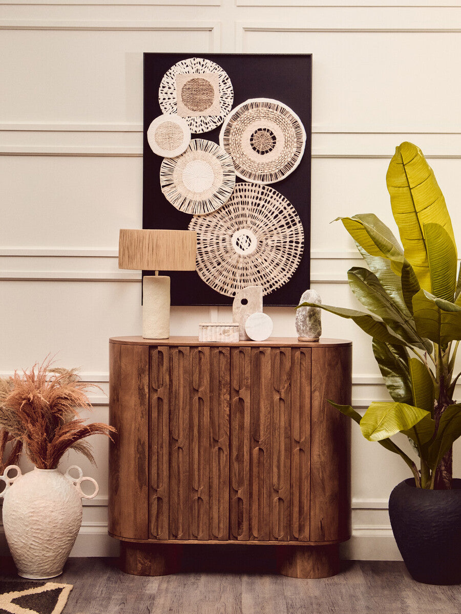 Carta 51cm Natural Papier Mache Table Lamp With Natural Raffia Shade