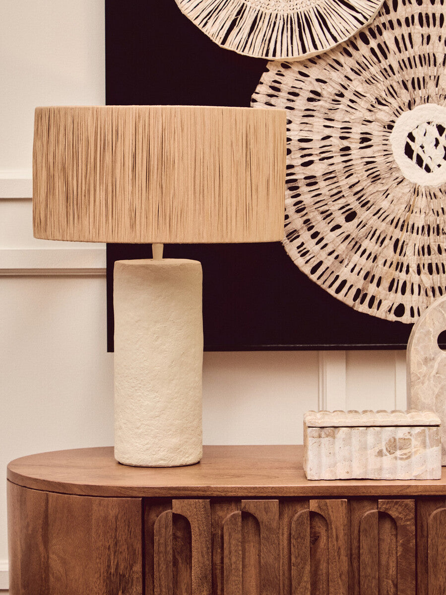 Carta 51cm Natural Papier Mache Table Lamp With Natural Raffia Shade