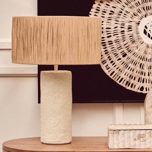Carta Natural Papier Mache Table Lamp With Natural Raffia Shade