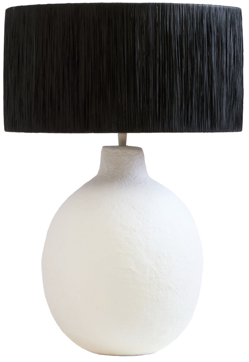 Carta 61cm White Papier Mache Table Lamp With Black Raffia Shade