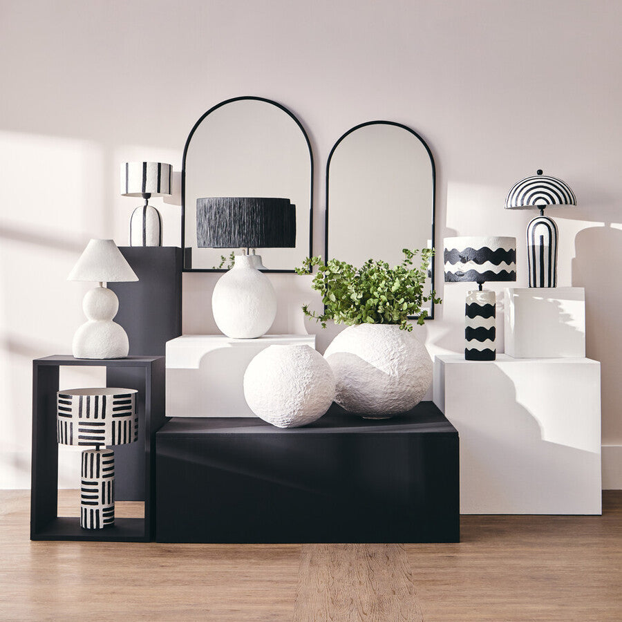 Carta 61cm White Papier Mache Table Lamp With Black Raffia Shade