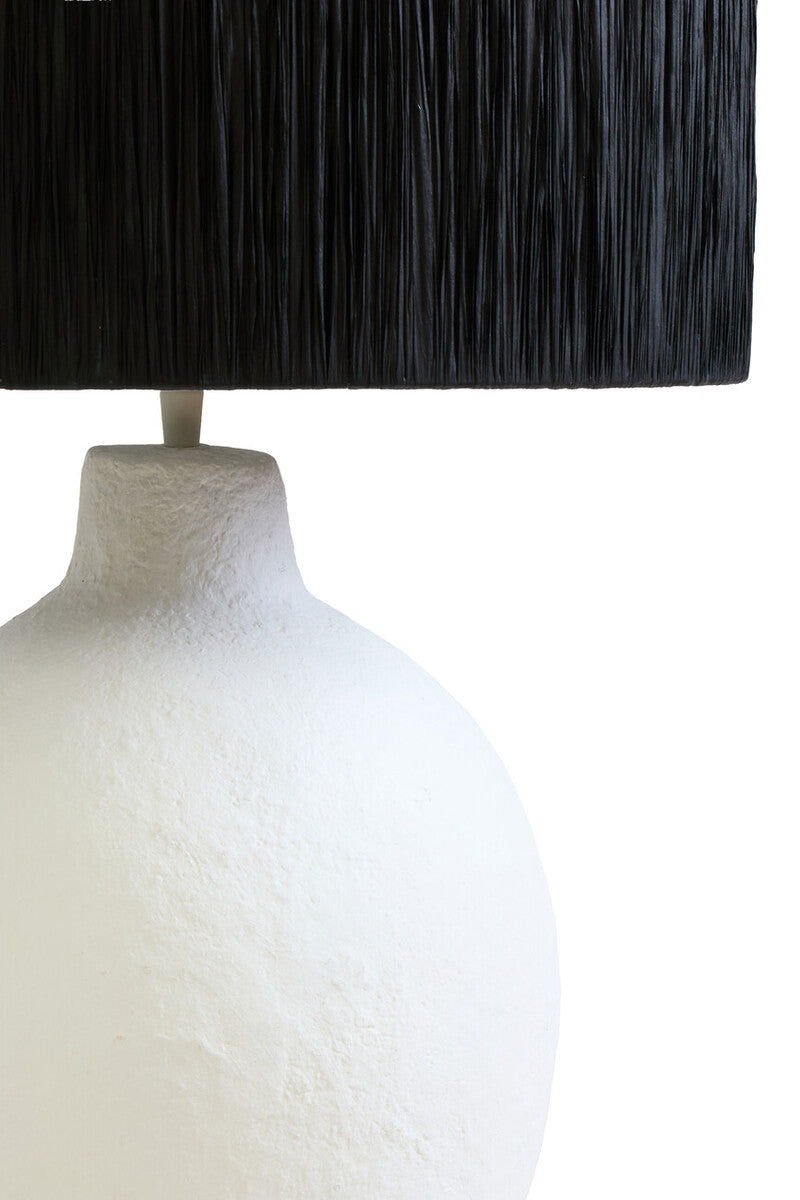 Carta 61cm White Papier Mache Table Lamp With Black Raffia Shade