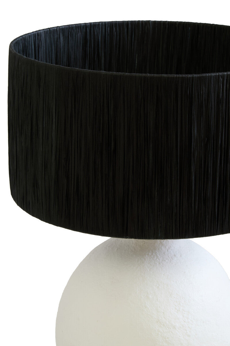 Carta 61cm White Papier Mache Table Lamp With Black Raffia Shade