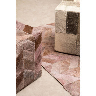 Bosie Small Grey Hair on Leather Chevron Patchwork Rug | Safira