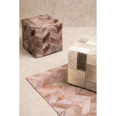 Bosie Small Grey Hair on Leather Chevron Patchwork Rug | Safira