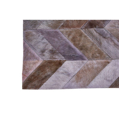 Bosie Small Grey Hair on Leather Chevron Patchwork Rug | Safira