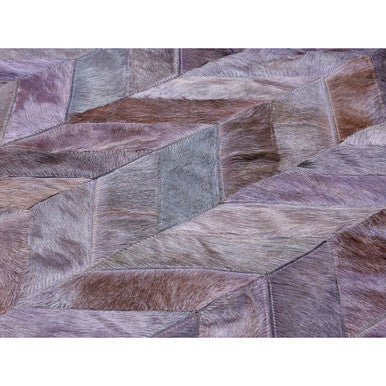 Bosie Small Grey Hair on Leather Chevron Patchwork Rug | Safira