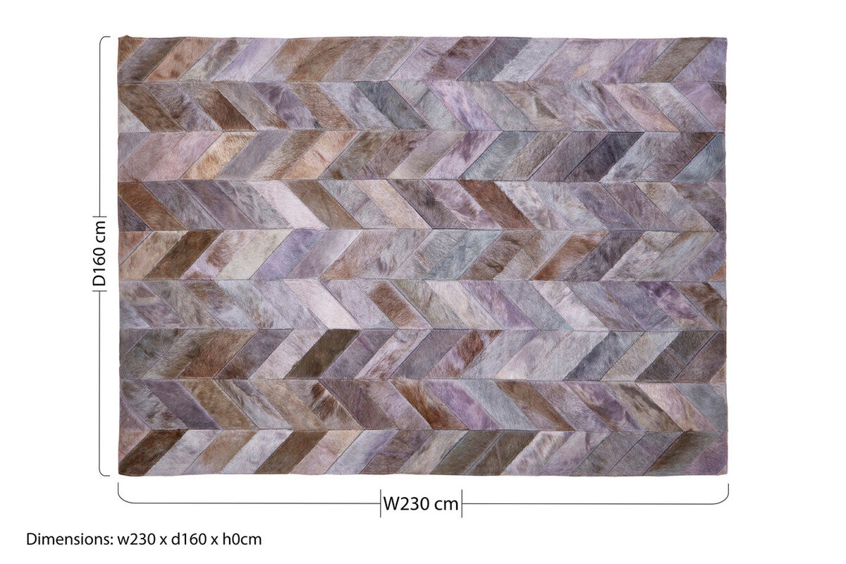 Bosie Safira Large Grey Hair on Leather Chevron Patchwork Rug