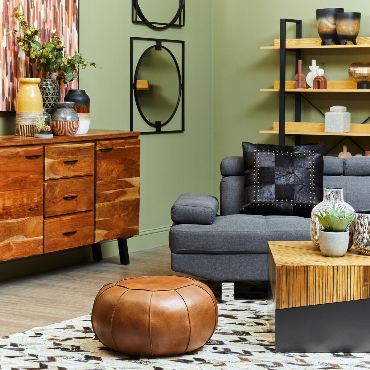 Bosie Safira Large Hair on Leather Chevron Patchwork Rug