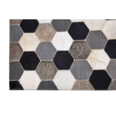 Bosie Safira Small Hair on Leather Hexagon Patchwork Rug