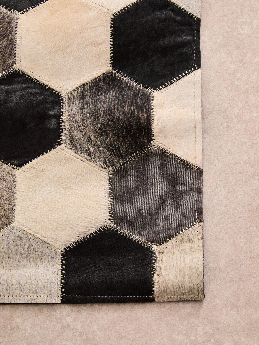 Bosie Safira Large Hair on Leather Hexagon Patchwork Rug