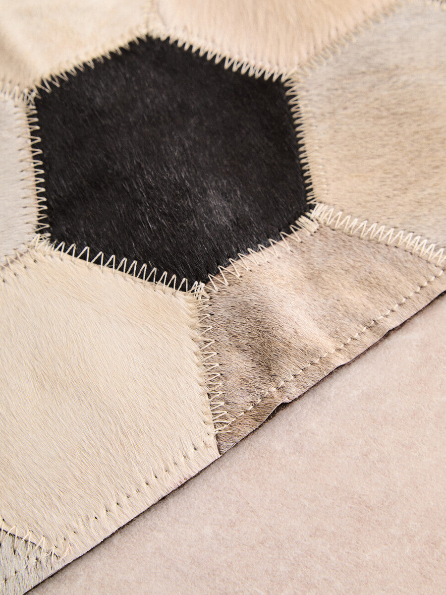 Bosie Safira Large Hair on Leather Hexagon Patchwork Rug