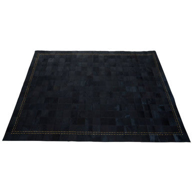 Bosie Safira Large Black Hair on Leather Patchwork Rug With Gold Studs