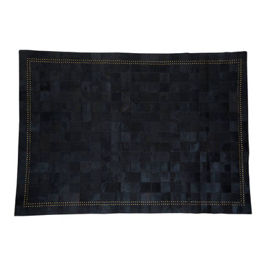 Bosie Large Black Hair on Leather Patchwork Rug with Gold Studs | Safira