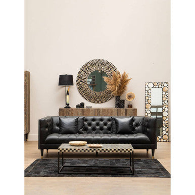 Bosie Safira Large Black Hair on Leather Patchwork Rug With Gold Studs