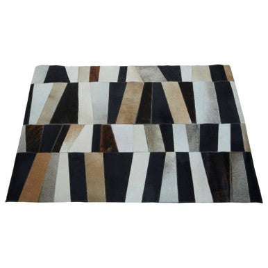 Bosie Small Geometric Striped Hair on Leather Patchwork Rug | Safira