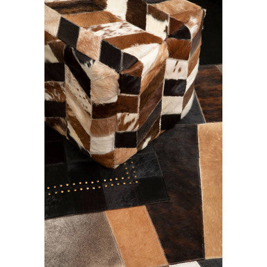 Bosie Small Geometric Striped Hair on Leather Patchwork Rug | Safira