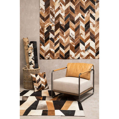 Bosie Safira Small Geometric Striped Hair on Leather Patchwork Rug
