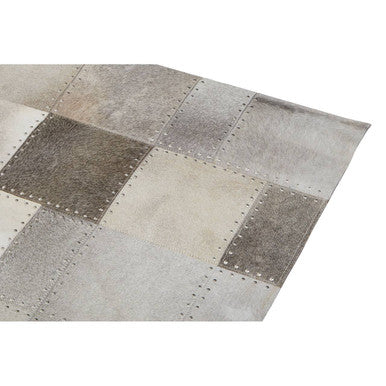 Bosie Safira Small Grey Hair on Leather Patchwork Rug
