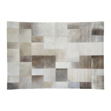 Bosie Large Grey Hair on Leather Patchwork Rug | Safira