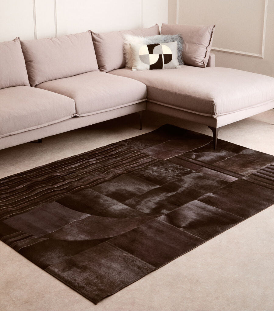 Bosie Large Deco Black and Grey Hair on Leather Rug | Safira