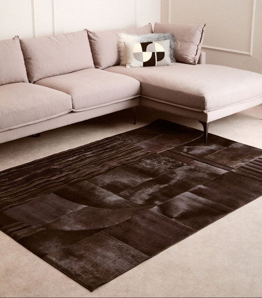 Bosie Large Deco Black and Grey Hair on Leather Rug | Safira