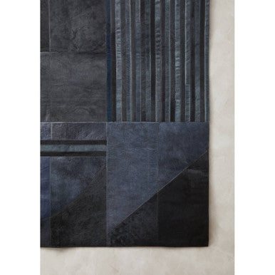 Bosie Large Deco Black and Grey Hair on Leather Rug | Safira